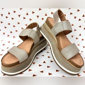 Crown Vintage Perrin Platform Wedge Sandals Womens Sz 7 M Silver Slingback Heels